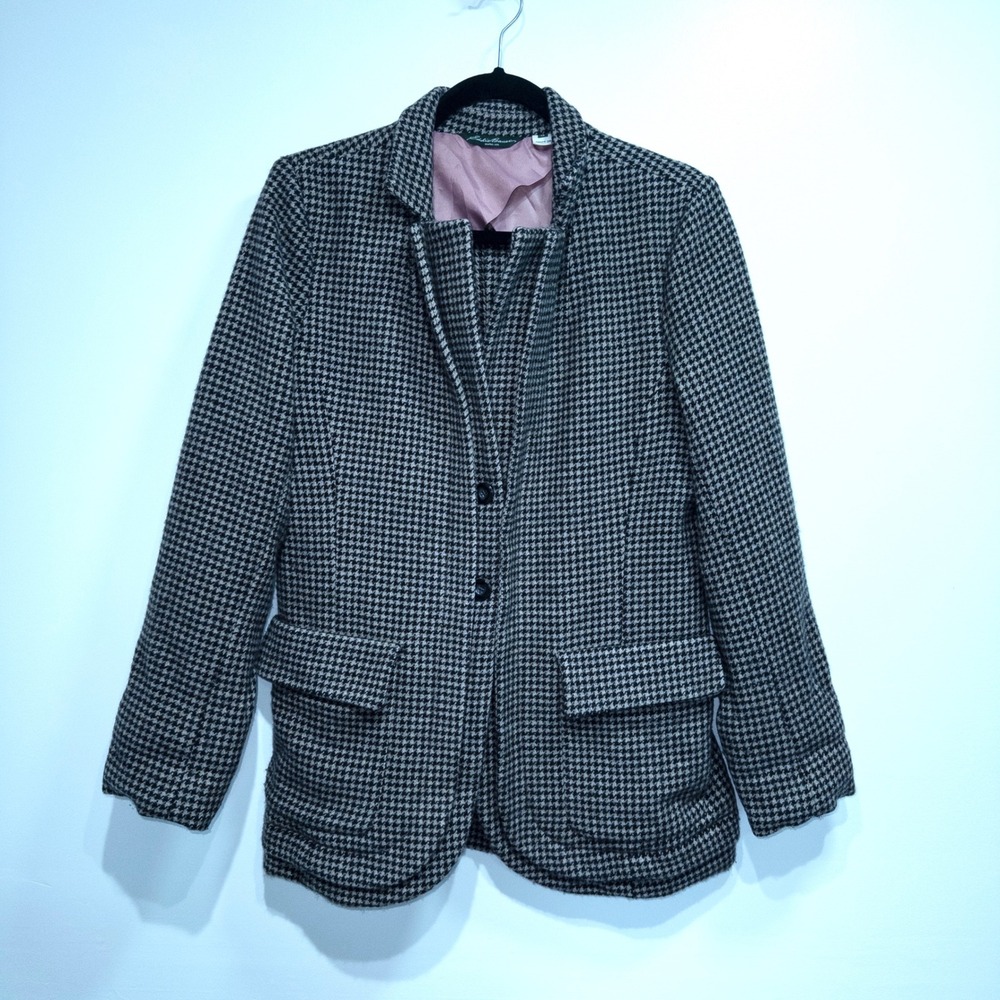 Eddie Bauer Brown Houndstooth‎ Wool Blazer Jacket Size 12